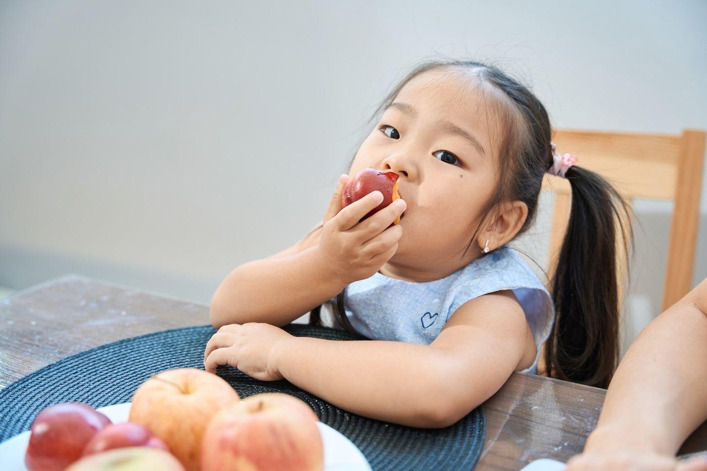 Toddler eating an apple